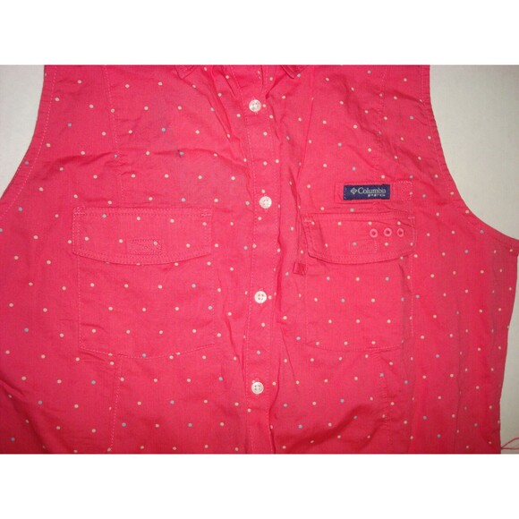 NWT New Womens Columbia Pink Blue Dot Dress PFG M Slits Pockets Cotton Rod Logo - Picture 4 of 8